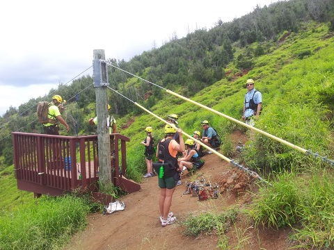 Group waiting to zip